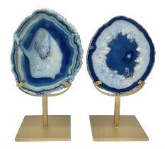 Pair of blue agate slices