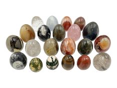Collection of twenty-one hardstone specimen eggs