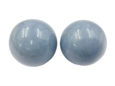 Pair of angelite spheres