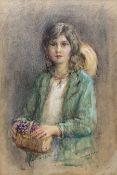 Rowland Henry Hill (Staithes Group 1873-1952): Young Girl with Violets