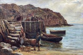 Edwin John Ellis (British 1841-1895): Unloading the Catch by the Quayside