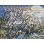 Mark Senior (Staithes Group 1864-1927): 'Blossom' - Lady in a Runswick Bay Garden