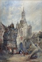 Paul Marny (French/British 1829-1914): Steps in a French Town Square