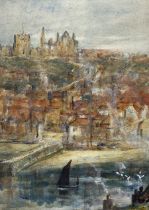 Rowland Henry Hill (Staithes Group 1873-1952): Tate Hill Pier and Whitby Abbey