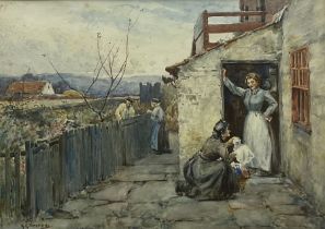 Albert George Stevens (Staithes Group 1863-1925): Gossiping at the Cottage Doorway