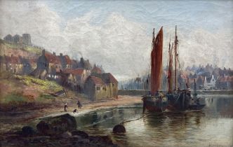William Gilbert Foster (Staithes Group 1855-1906): Boats Moored at Tate Hill Pier Whitby