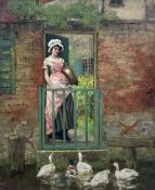 Henry John Yeend King (British 1855-1924): Young Lady Feeding Ducks