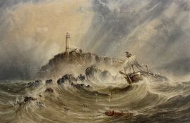 John Francis Bland (British 1857-1899): Ship in Distress off Flamborough Lighthouse
