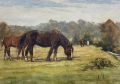 James William Booth (Staithes Group 1867-1953): Horses Grazing at ‘Wrench Green’ near Scarborough