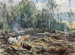 Frederic Stuart Richardson (Staithes Group 1855-1934): 'Hauling Timber - Gatcombe