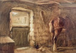 John Atkinson (Staithes Group 1863-1924): Horse and Chickens in a Stable