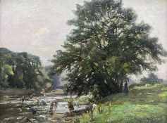 William Greaves (British 1852-1938): Children Playing in the River Wharfe