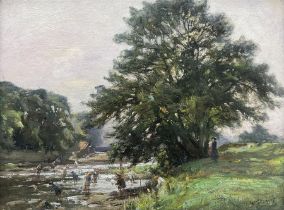 William Greaves (British 1852-1938): Children Playing in the River Wharfe