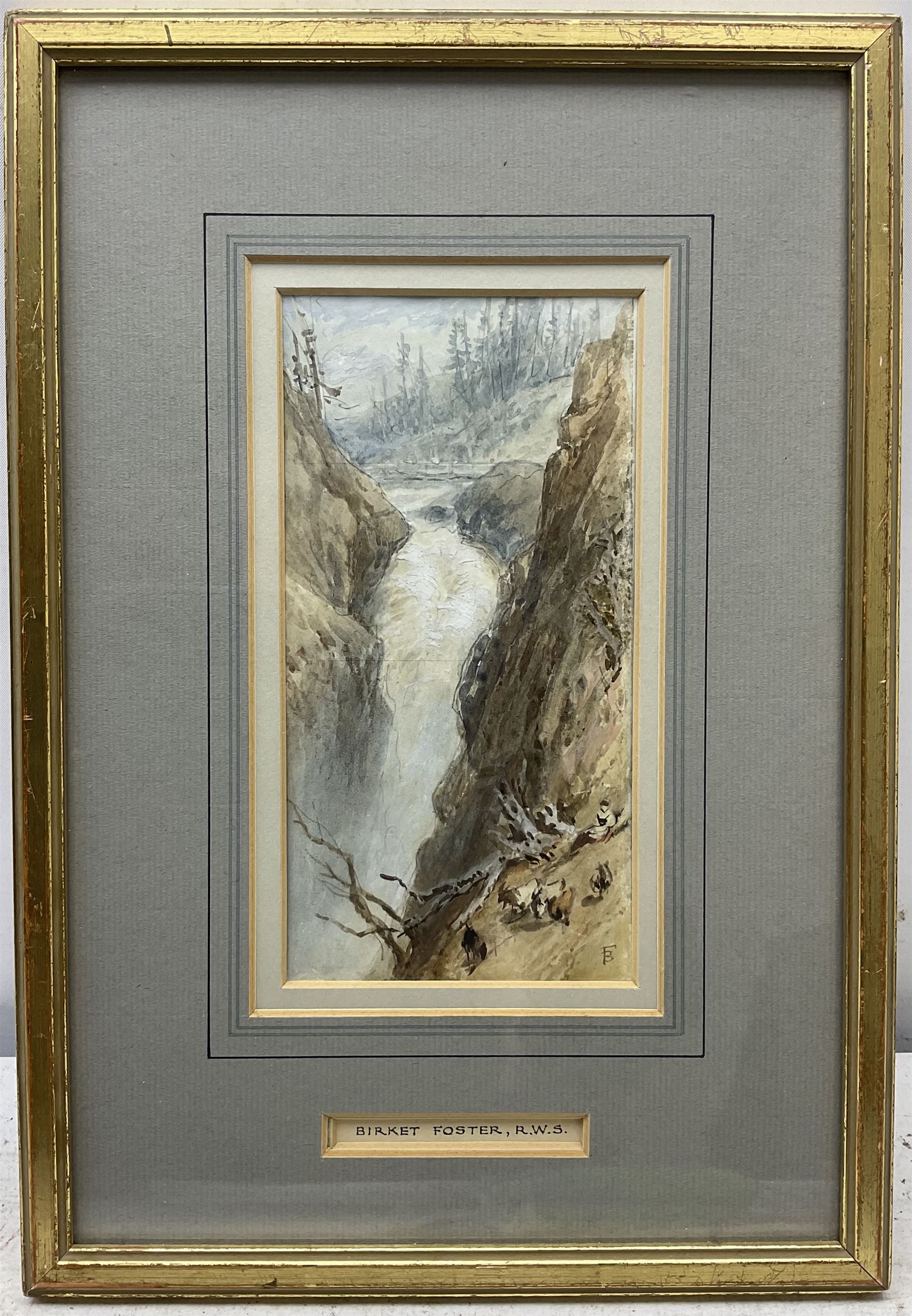 Myles Birket Foster RWS (British 1825-1899): Figure and Goats by a Waterfall - Image 2 of 3