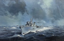 John Cooper (British 1942-2015): HMS Glasserton at Sea