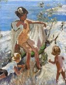 Attrib. Dorothea Sharp (British 1874-1955): Three Children on the Rocks