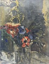 Keith Stuart Baynes (British 1887-1977): 'Red and Blue' Still Life of Flowers in a Vase