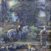 English School (19th century): Boys on Horses in a Country House Garden