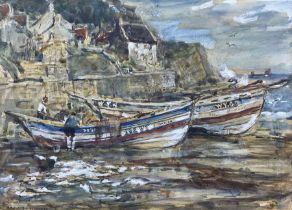 Rowland Henry Hill (Staithes Group 1873-1952): Whitby Cobles at Runswick Bay