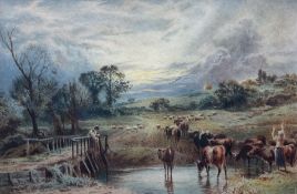 Myles Birket Foster RWS (British 1825-1899): 'Sunset with Cattle'
