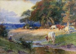 William Gilbert Foster (Staithes Group 1855-1906): Cattle on the Riverside