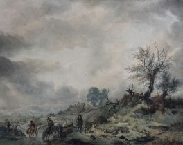 Attrib. Philips Wouwerman (Dutch 1619-1668): Figures with Horses by a Stream