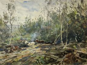 Frederic Stuart Richardson (Staithes Group 1855-1934): 'Hauling Timber above Gatcombe - Long Ashton'