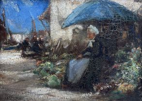 Mark Senior (Staithes Group 1864-1927): Elderly Lady outside a Fisherman's Cottage
