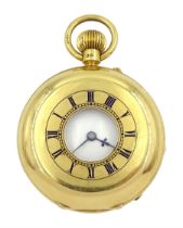 Edwardian 18ct gold half hunter keyless lever fob watch