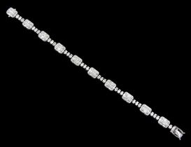 18ct white gold baguette and round brilliant cut diamond bracelet