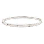 18ct white gold rubover set five stone princess cut diamond hinged bangle