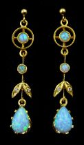 Pair of silver-gilt opal pendant stud earrings