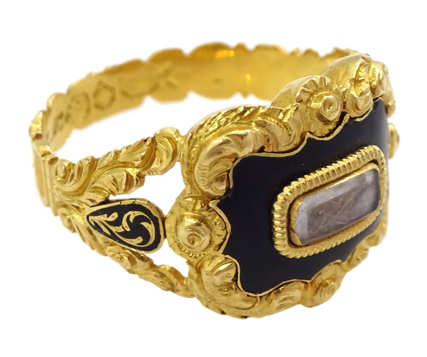 George IV 18ct gold black enamel and glazed mourning ring - Image 3 of 5