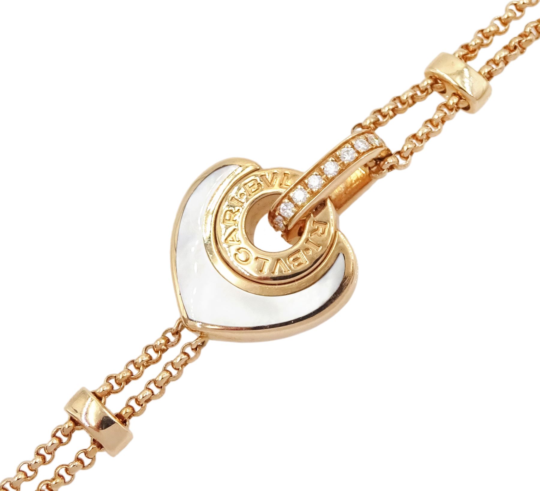 Bulgari Cuore 18ct rose gold mother of pearl heart and diamond bracelet - Image 3 of 5