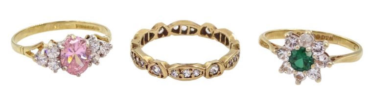 Three 9ct gold cubic zirconia rings