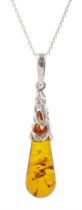 Silver Baltic amber pendant necklace