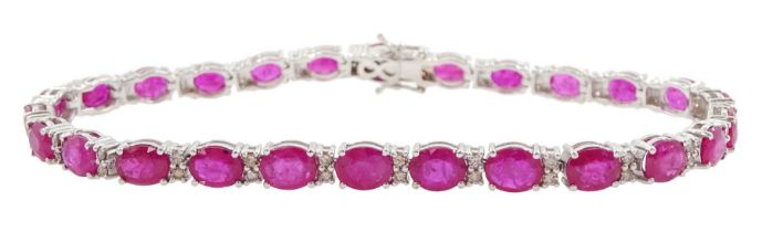 18ct white gold oval ruby and diamond bracelet