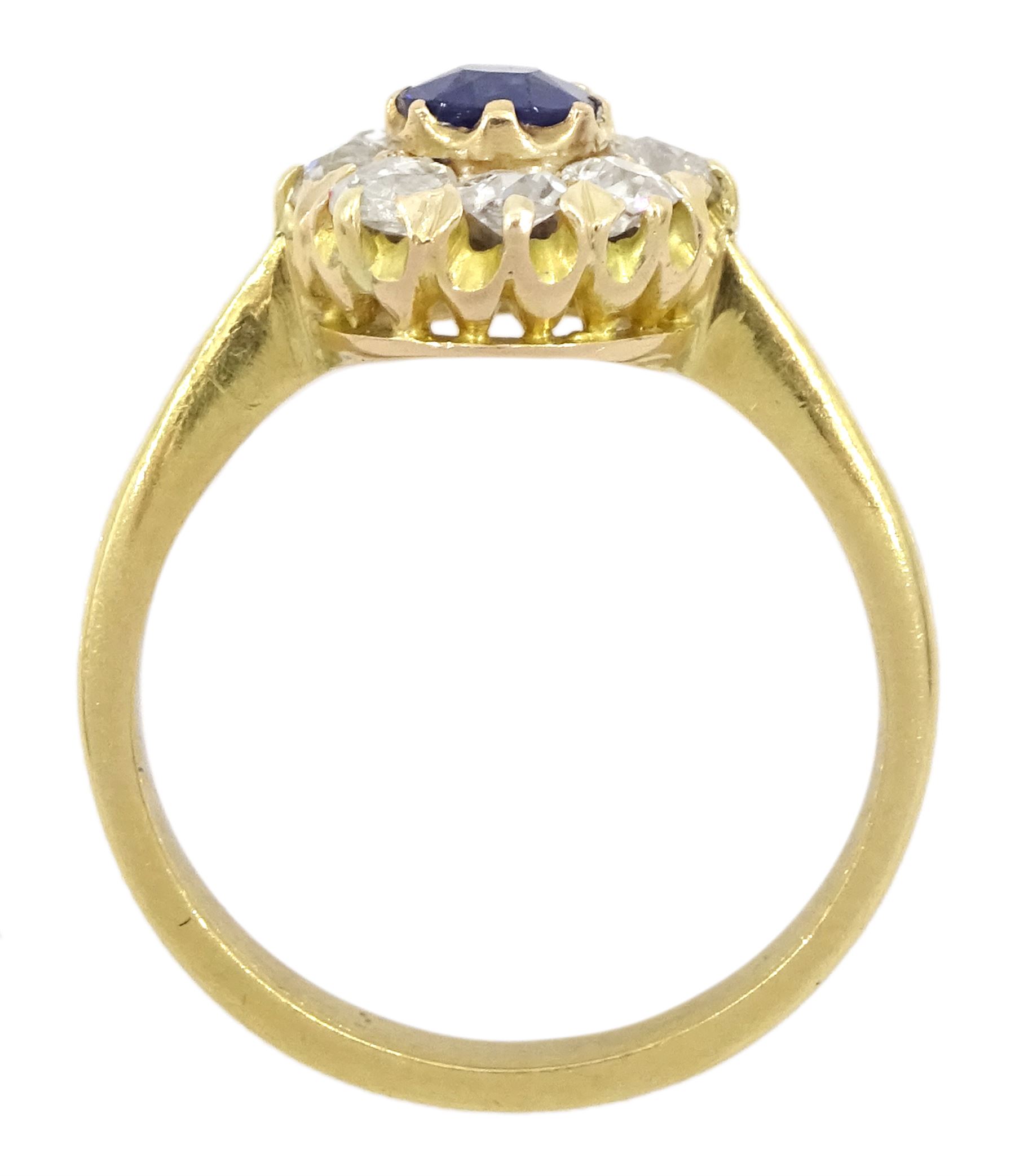 Early 20th century 18ct gold sapphire and old cut diamond cluster ring - Image 4 of 7