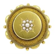 Victorian 15ct gold split pearl circular brooch