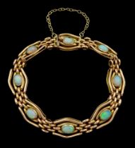 Early 20th century rose gold opal link bracelet