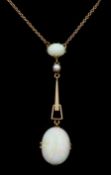 Early 20th century 9ct gold opal and seed pearl pedant necklace