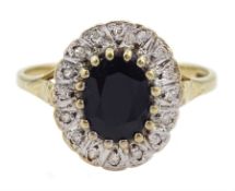 9ct gold oval cut sapphire and diamond cluster ring