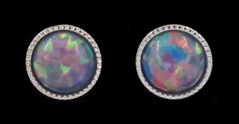 Pair of silver round opal stud earrings