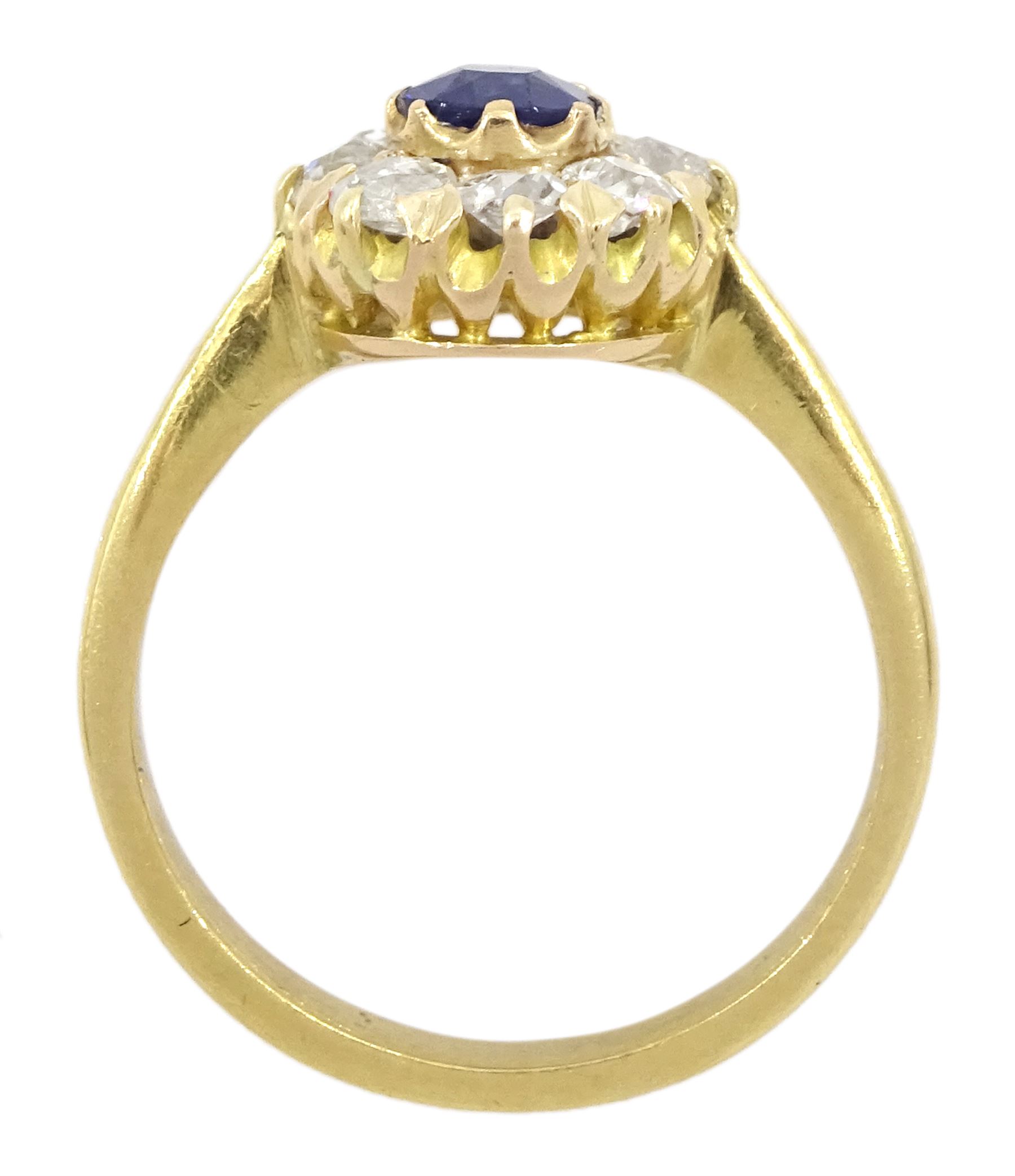 Early 20th century 18ct gold sapphire and old cut diamond cluster ring - Image 7 of 7