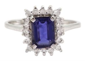 9ct white gold emerald cut iolite and white zircon cluster ring