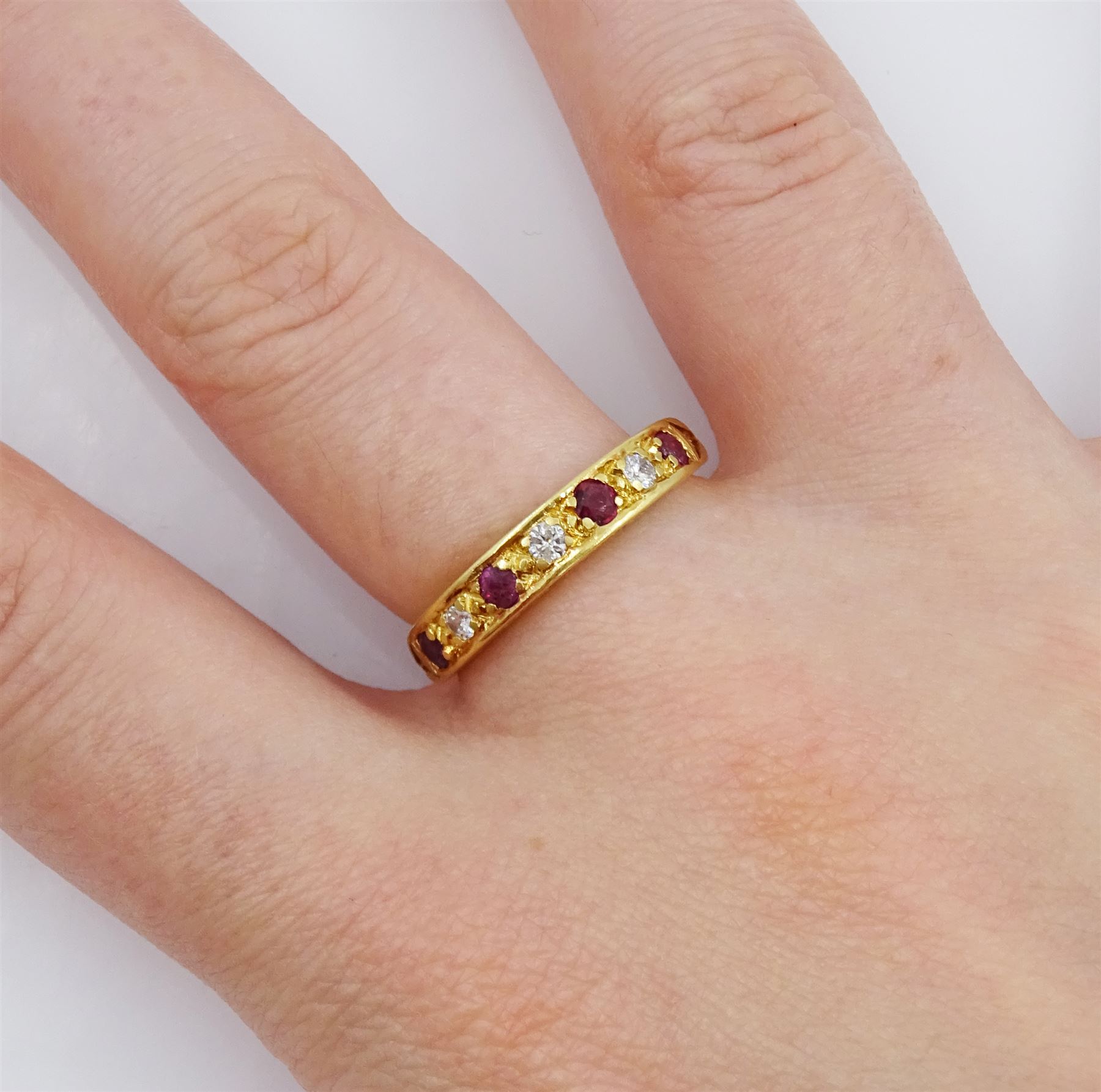 18ct gold seven stone ruby and round brilliant cut diamond half eternity ring - Image 2 of 4