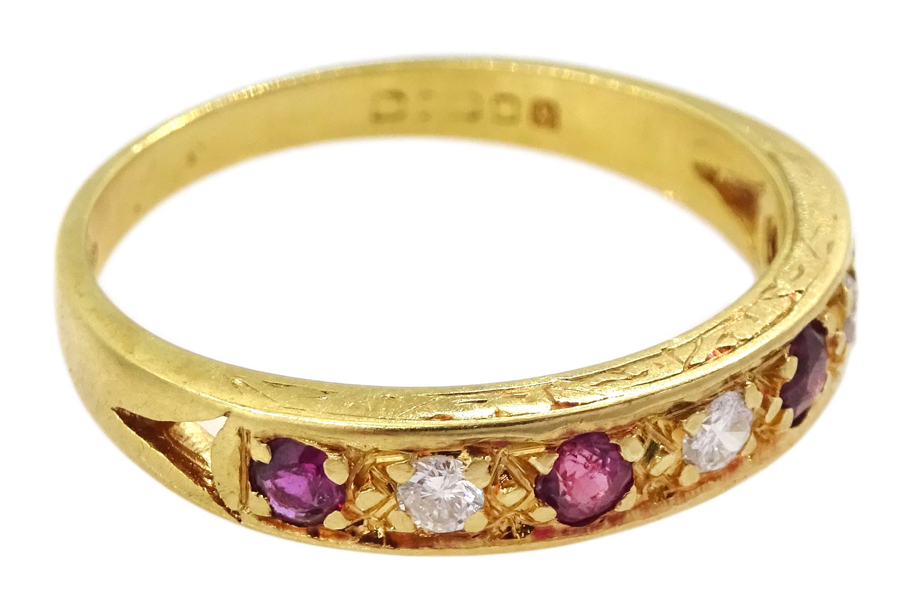 18ct gold seven stone ruby and round brilliant cut diamond half eternity ring - Image 3 of 4