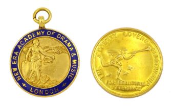 Two early 20th century 9ct gold medallions presented by 'The Poetry Lovers Fellowship' and 'New Era