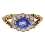 9ct gold oval sapphire and diamond cluster ring