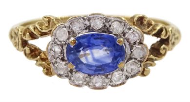 9ct gold oval sapphire and diamond cluster ring